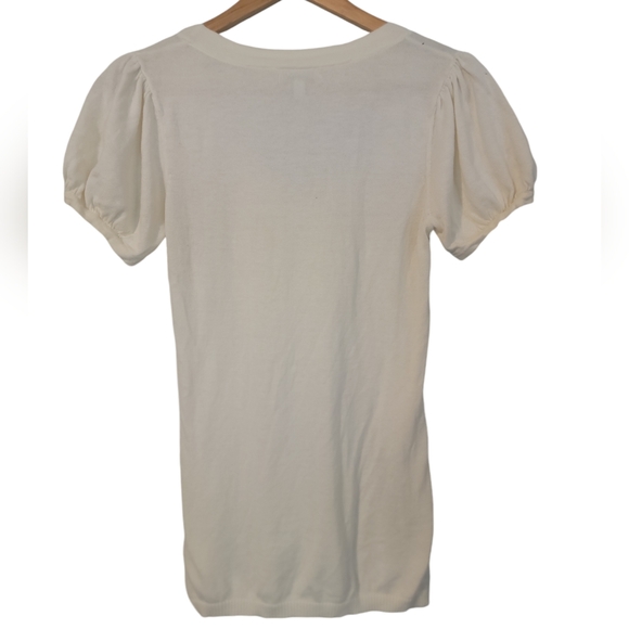 Gap Knit Top With Puff Sleeves Off White Size S - Picture 2 of 5